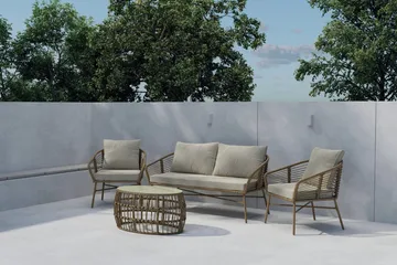 Soffgrupp Lipari 2-sits Soffa + 2 Fåtöljer med bord Utomhus - Brun - Utemöbler - Loungemöbler - Soffgrupp utomhus