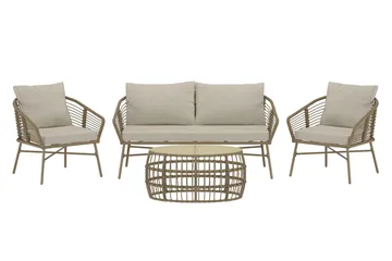 Soffgrupp Lipari 2-sits Soffa + 2 Fåtöljer med bord Utomhus - Brun - Utemöbler - Loungemöbler - Soffgrupp utomhus