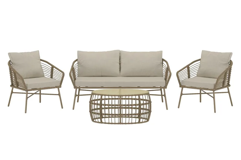 Soffgrupp Lipari 2-sits Soffa + 2 Fåtöljer med bord Utomhus - Brun - Utemöbler - Loungemöbler - Soffgrupp utomhus
