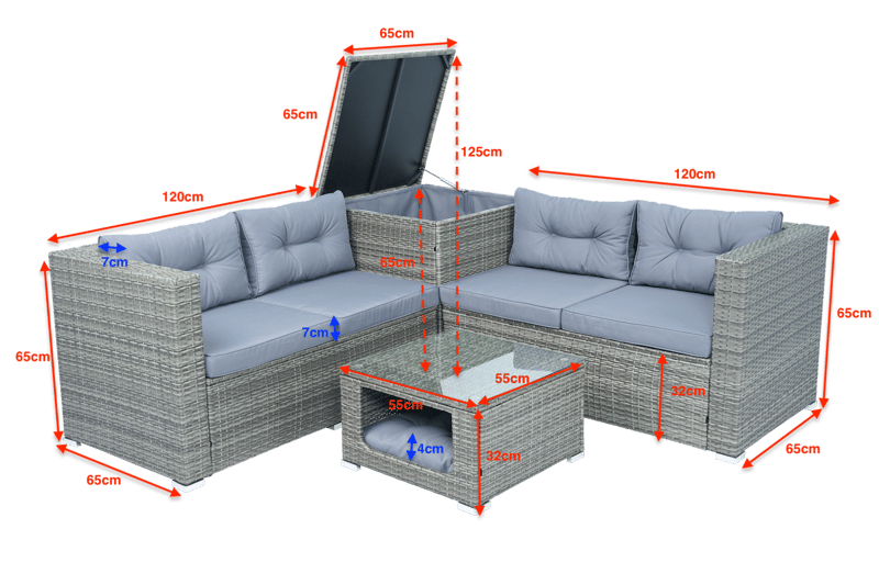 Soffgrupp med dynförvaring – Hörnsoffa & bord i grått | Lilla Djursvik - Trädgård & spabad - Utemiljö - Altan & terrass - Altanmöbler
