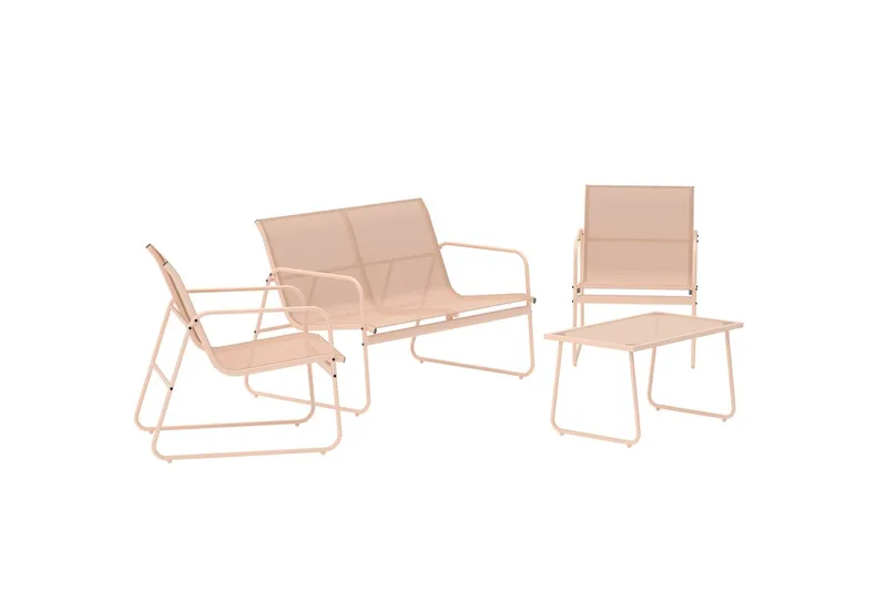 Soffgrupp Scopello 2-sits Soffa + 2 Fåtöljer med bord Utomhus - Beige - Utemöbler - Loungemöbler - Soffgrupp utomhus
