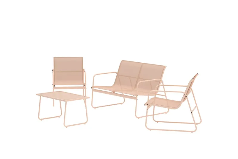 Soffgrupp Scopello 2-sits Soffa + 2 Fåtöljer med bord Utomhus - Beige - Utemöbler - Loungemöbler - Soffgrupp utomhus