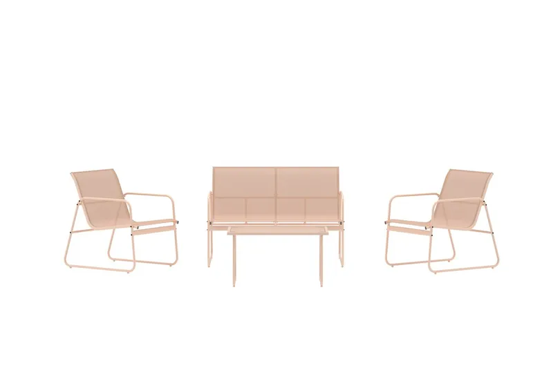 Soffgrupp Scopello 2-sits Soffa + 2 Fåtöljer med bord Utomhus - Beige - Utemöbler - Loungemöbler - Soffgrupp utomhus