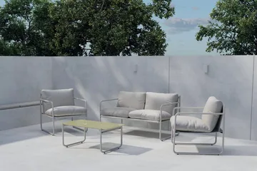 Soffgrupp Thassos 2-sits Soffa + 2 Fåtöljer med bord Utomhus - Beige - Utemöbler - Loungemöbler - Soffgrupp utomhus