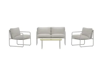 Soffgrupp Thassos 2-sits Soffa + 2 Fåtöljer med bord Utomhus - Beige - Utemöbler - Loungemöbler - Soffgrupp utomhus