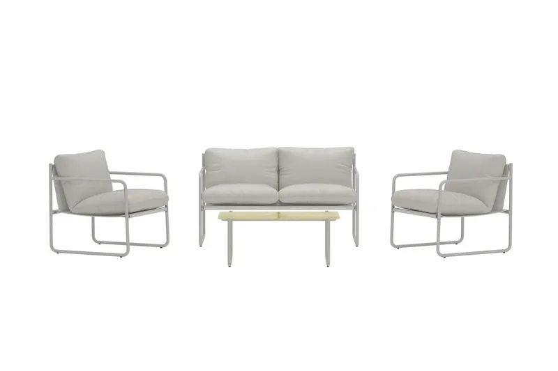 Soffgrupp Thassos 2-sits Soffa + 2 Fåtöljer med bord Utomhus - Beige - Utemöbler - Loungemöbler - Soffgrupp utomhus