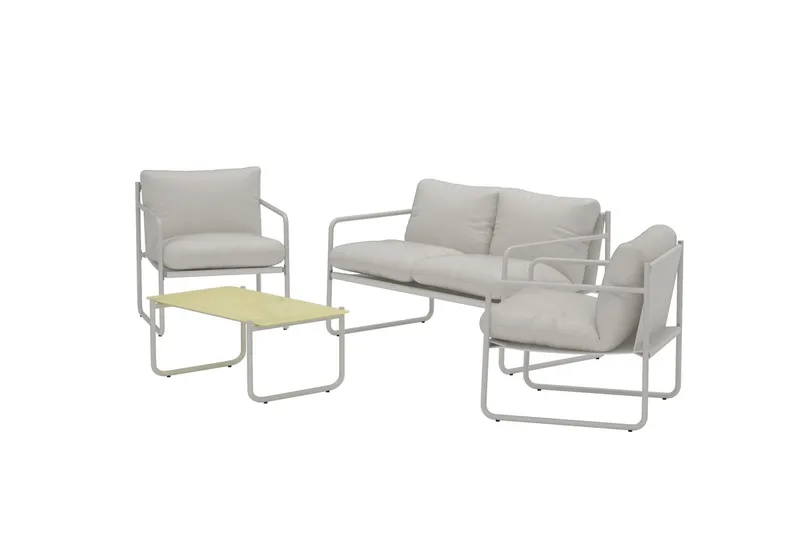 Soffgrupp Thassos 2-sits Soffa + 2 Fåtöljer med bord Utomhus - Beige - Utemöbler - Loungemöbler - Soffgrupp utomhus