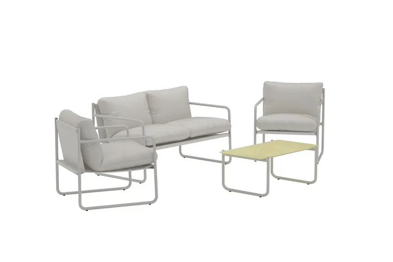 Soffgrupp Thassos 2-sits Soffa + 2 Fåtöljer med bord Utomhus - Beige - Utemöbler - Loungemöbler - Soffgrupp utomhus