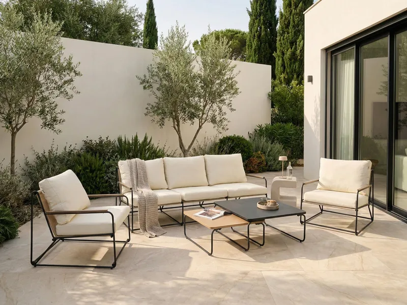 Soffgrupp utomhus 5-Sits Venaria med Bord - Svart/Beige - Trädgård & spabad - Utemiljö - Altan & terrass - Altanmöbler