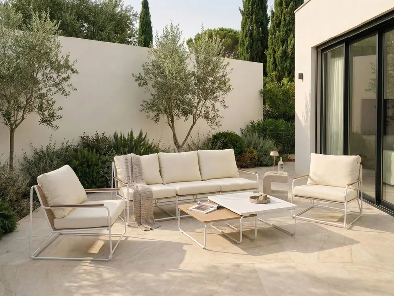 Soffgrupp utomhus 5-Sits Venaria med Bord - Vit/Beige - Trädgård & spabad - Utemiljö - Altan & terrass - Altanmöbler