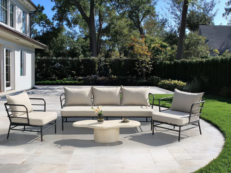 Soffgrupp utomhus 5-Sits Ponzone - Beige/Svart - Trädgård & spabad - Utemiljö - Altan & terrass - Altanmöbler