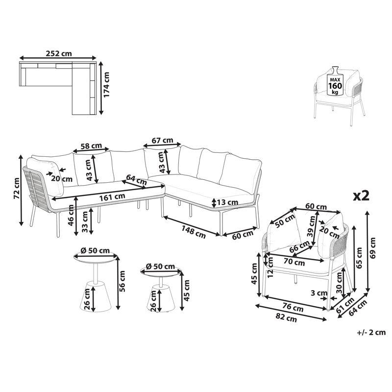 Soffgrupp utomhus 7-Sits Robella med Bord - Beige/Vit/Brun - Trädgård & spabad - Utemiljö - Altan & terrass - Altanmöbler