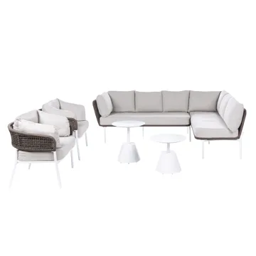 Soffgrupp utomhus 7-Sits Robella med Bord - Beige/Vit/Brun - Utemöbler - Loungemöbler - Soffgrupp utomhus
