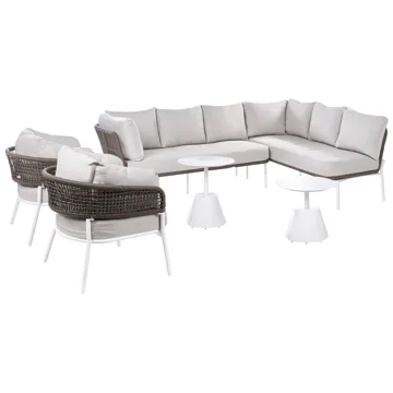 Soffgrupp utomhus 7-Sits Robella med Bord - Beige/Vit/Brun - Utemöbler - Loungemöbler - Soffgrupp utomhus