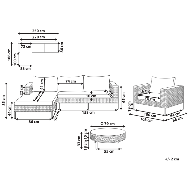 Soffgrupp utomhus med Bord 4-Sits Calasetta Högervänd Konstrotting - Beige - Trädgård & spabad - Utemiljö - Altan & terrass - Altanmöbler