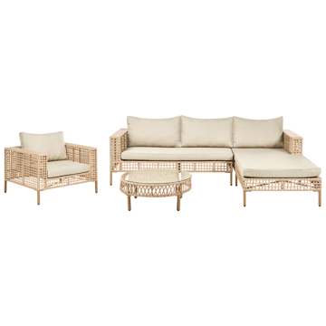 Soffgrupp utomhus med Bord 4-Sits Calasetta Vänstervänd Konstrotting - Beige - Utemöbler - Loungemöbler - Soffgrupp utomhus