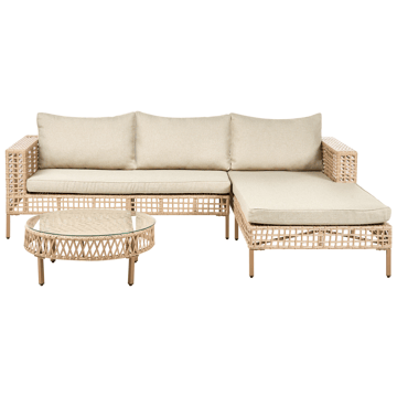 Soffgrupp utomhus med Bord 4-Sits Calasetta Vänstervänd Konstrotting - Beige - Utemöbler - Loungemöbler - Soffgrupp utomhus