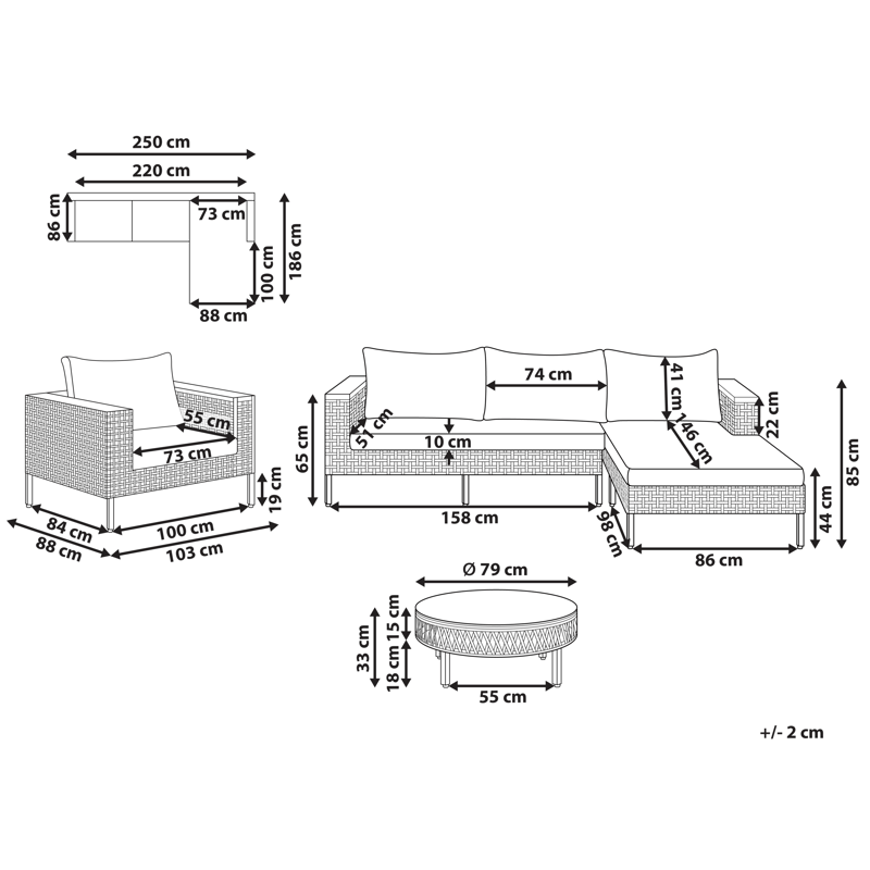 Soffgrupp utomhus med Bord 4-Sits Calasetta Vänstervänd Konstrotting - Beige - Trädgård & spabad - Utemiljö - Altan & terrass - Altanmöbler