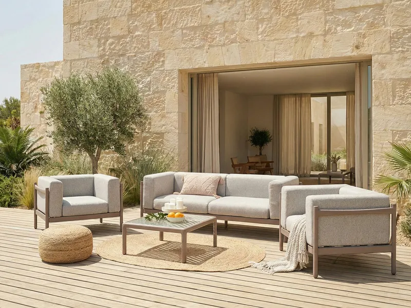 Soffgrupp utomhus med Bord 4-Sits Ferretti - Grå/Beige - Trädgård & spabad - Utemiljö - Altan & terrass - Altanmöbler