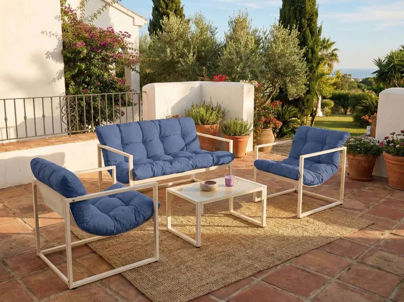 Soffgrupp utomhus med Bord 4-Sits Garda - Blå/Vit - Trädgård & spabad - Utemiljö - Altan & terrass - Altanmöbler