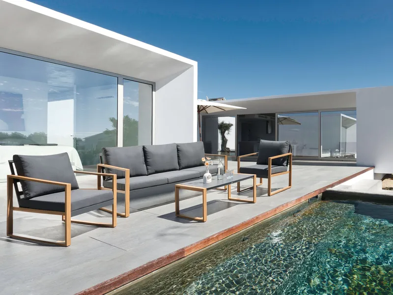 Soffgrupp utomhus med Bord 5-Sits Gelso - Grå/Brun - Trädgård & spabad - Utemiljö - Altan & terrass - Altanmöbler