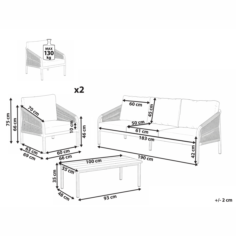 Soffgrupp utomhus med Bord 5-Sits Murato - Beige - Trädgård & spabad - Utemiljö - Altan & terrass - Altanmöbler