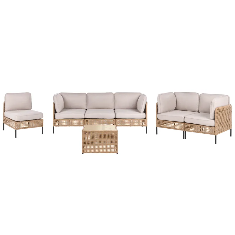 Soffgrupp utomhus med Bord 6-Sits Omegana Modulär Konstrotting, Beige/Svart