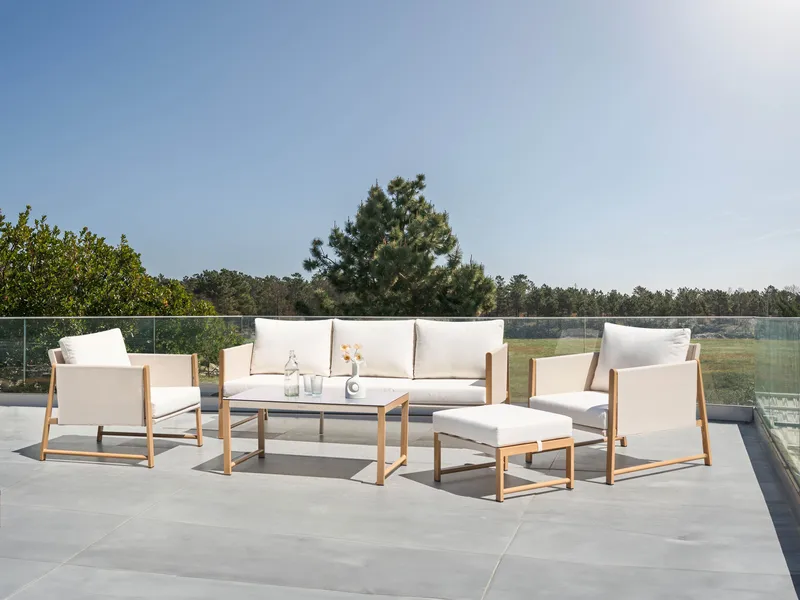 Soffgrupp utomhus med Bord och Fotpall 5-Sits Nola - Beige/Brun - Trädgård & spabad - Utemiljö - Altan & terrass - Altanmöbler