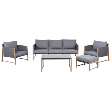 Soffgrupp utomhus med Bord och Fotpall 5-Sits Nola - Grå/Brun - Utemöbler - Loungemöbler - Soffgrupp utomhus