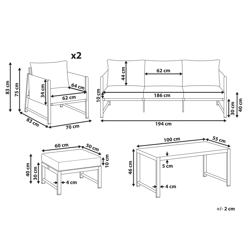 Soffgrupp utomhus med Bord och Fotpall 5-Sits Nola - Grå/Brun - Trädgård & spabad - Utemiljö - Altan & terrass - Altanmöbler