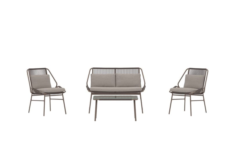 Soffgrupp Zakynthos 2-sits Soffa + 2 Fåtöljer med bord Utomhus - Brun - Trädgård & spabad - Utemiljö - Altan & terrass - Altanmöbler