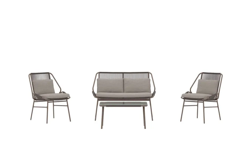 Soffgrupp Zakynthos 2-sits Soffa + 2 Fåtöljer med bord Utomhus - Brun - Trädgård & spabad - Utemiljö - Altan & terrass - Altanmöbler