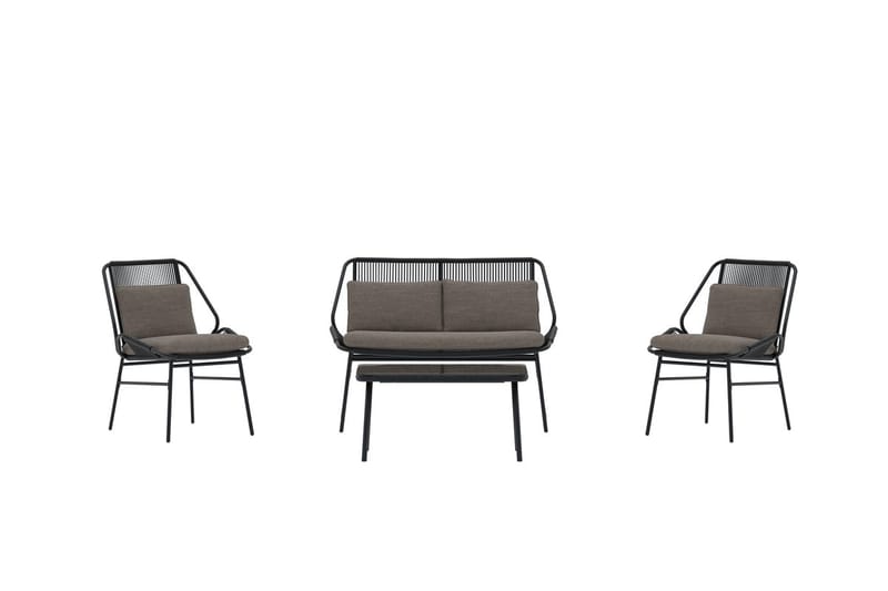 Soffgrupp Zakynthos 2-sits Soffa + 2 Fåtöljer med bord Utomhus - Svart - Trädgård & spabad - Utemiljö - Altan & terrass - Altanmöbler