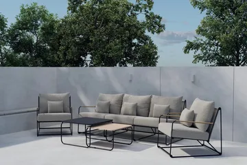 Soffgrupp Palazzo 3-sits Soffa + 2 Fåtöljer med bord Utomhus - Svart - Utemöbler - Loungemöbler - Soffgrupp utomhus