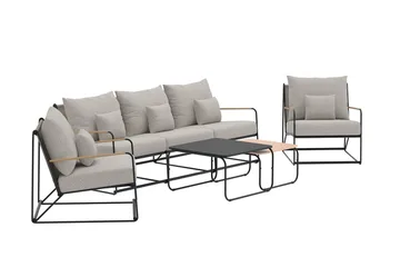 Soffgrupp Palazzo 3-sits Soffa + 2 Fåtöljer med bord Utomhus - Svart - Utemöbler - Loungemöbler - Soffgrupp utomhus