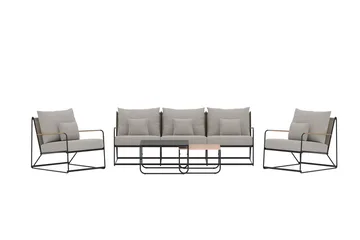 Soffgrupp Palazzo 3-sits Soffa + 2 Fåtöljer med bord Utomhus - Svart - Utemöbler - Loungemöbler - Soffgrupp utomhus