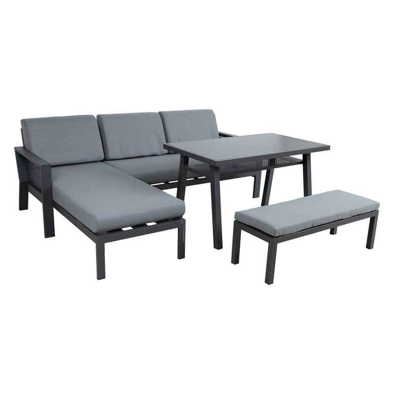 Trädgårdsmöbelgrupp Delgado hörnsoffa, bord och bänk - Grå - Trädgård & spabad - Utemiljö - Altan & terrass - Altanmöbler