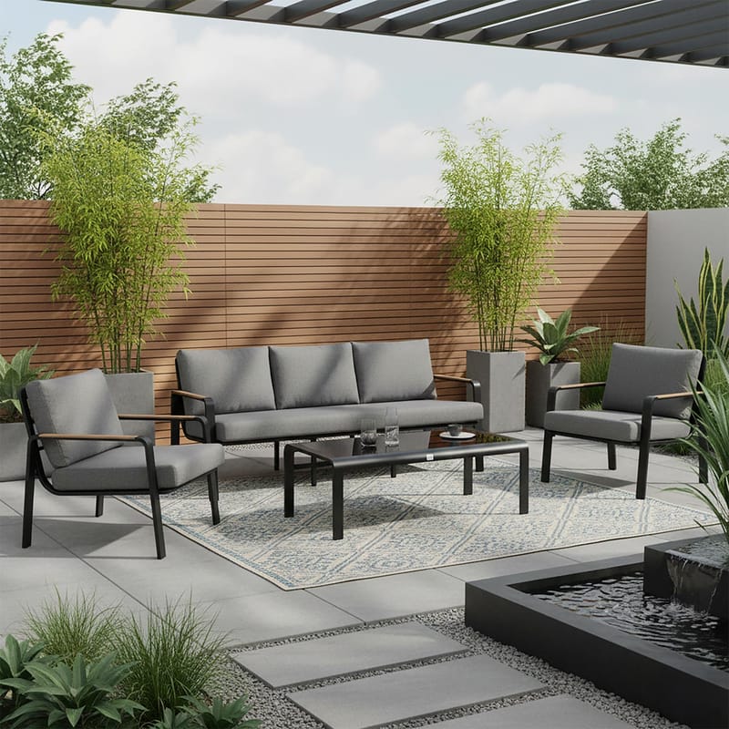 Trädgårdsmöbelgrupp Lona bord, soffa och 2 stolar - Grå / svart - Trädgård & spabad - Utemiljö - Altan & terrass - Altanmöbler