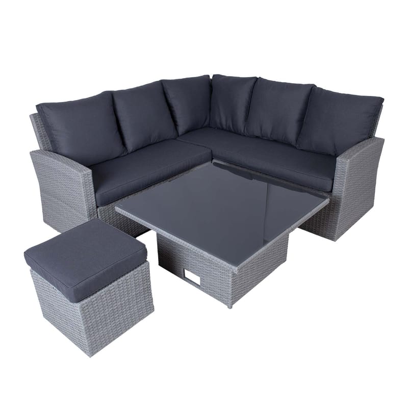 Trädgårdsmöbelgrupp Samuel Bord Hörnsoffa och fotpall - Grå - Trädgård & spabad - Utemiljö - Altan & terrass - Altanmöbler