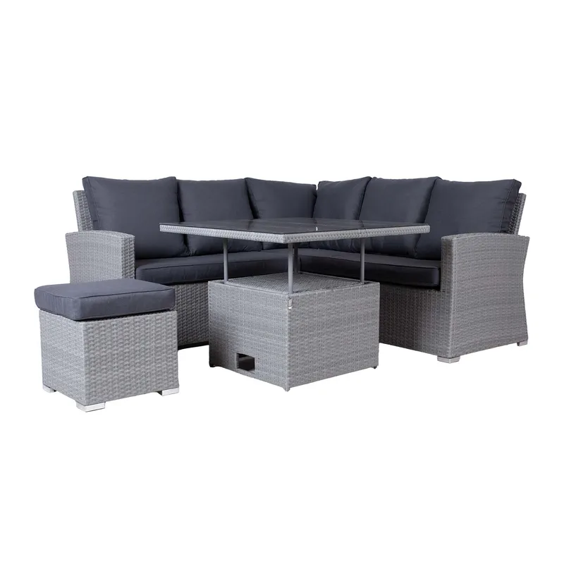 Trädgårdsmöbelgrupp Samuel Bord Hörnsoffa och fotpall, Grå