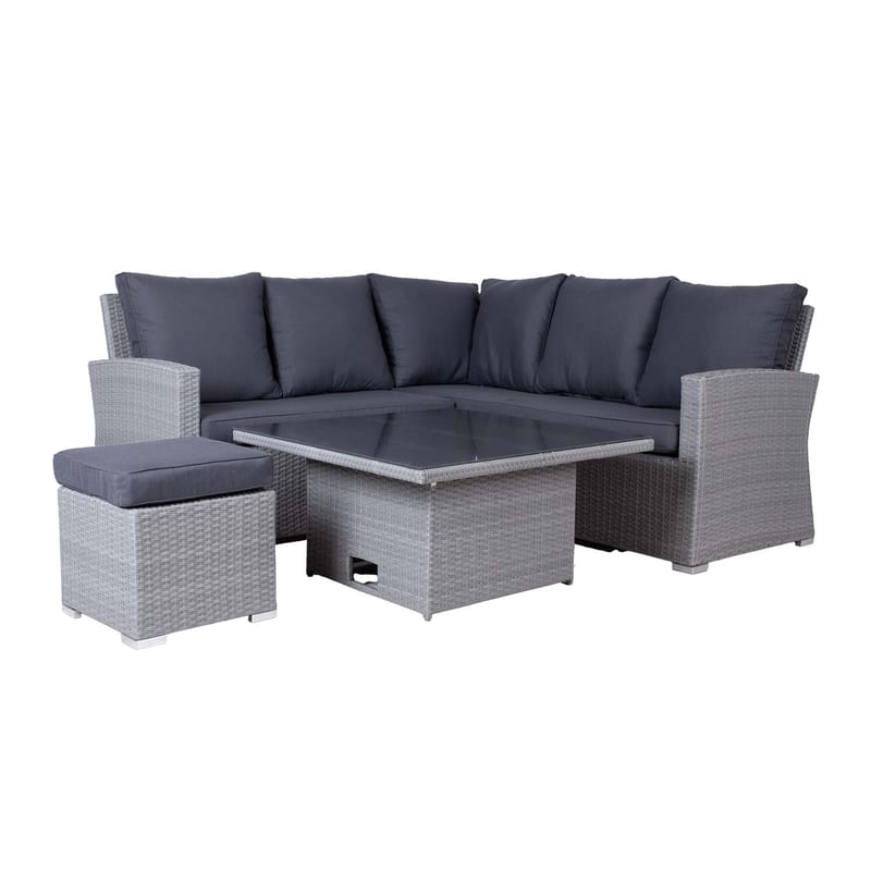 Trädgårdsmöbelgrupp Samuel Bord Hörnsoffa och fotpall - Grå - Trädgård & spabad - Utemiljö - Altan & terrass - Altanmöbler