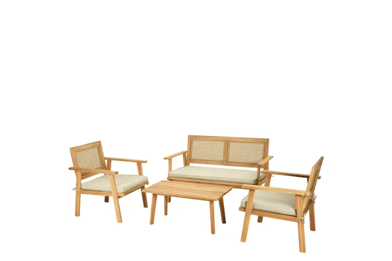 Tritante 4-sits Soffgrupp Utomhus - Loungegrupp balkong terrass uteplats, Brun