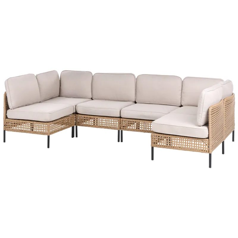 U-Formad Soffa utomhus 6-Sits Omegana Modulär Konstrotting - Beige/Svart - Trädgård & spabad - Utemiljö - Altan & terrass - Altanmöbler
