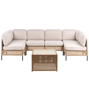 U-Formad Soffa utomhus 6-Sits Omegana Modulär Konstrotting - Beige/Svart - Utemöbler - Loungemöbler - Soffgrupp utomhus