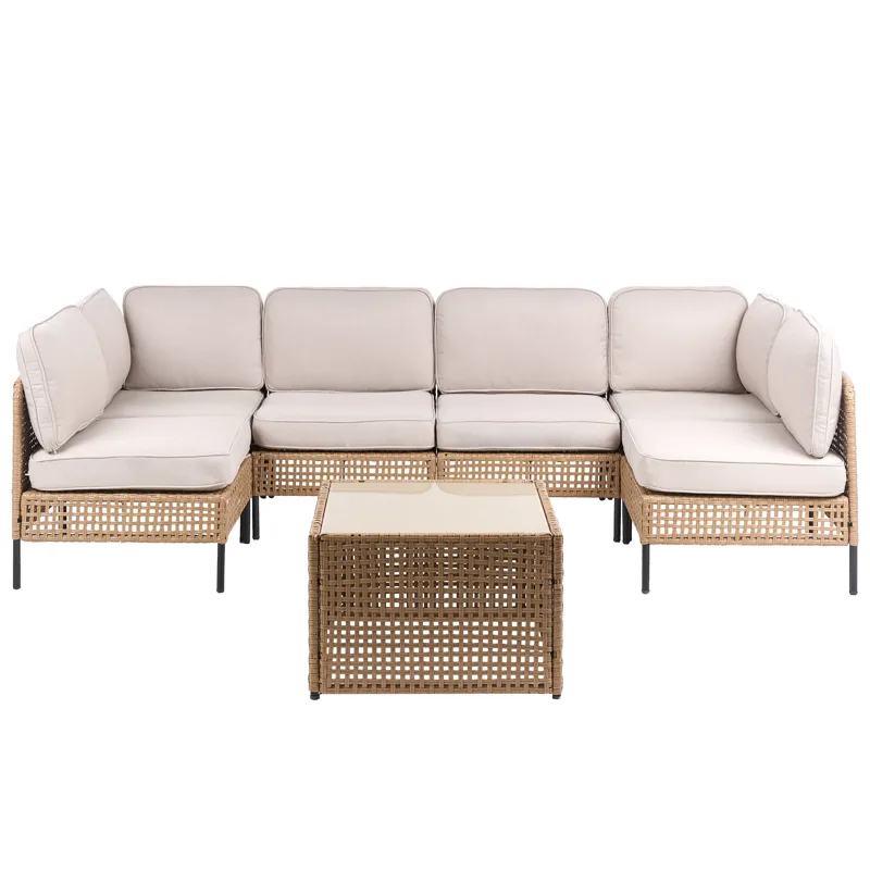 U-Formad Soffa utomhus 6-Sits Omegana Modulär Konstrotting, Beige/Svart