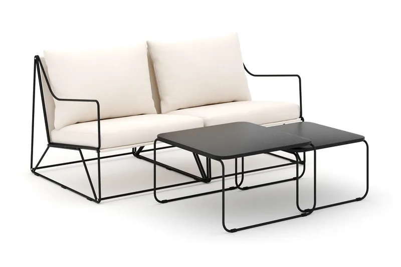 Usteryd 2 sits Loungesoffa med satsbord - Svart/Beige - Trädgård & spabad - Utemiljö - Altan & terrass - Altanmöbler