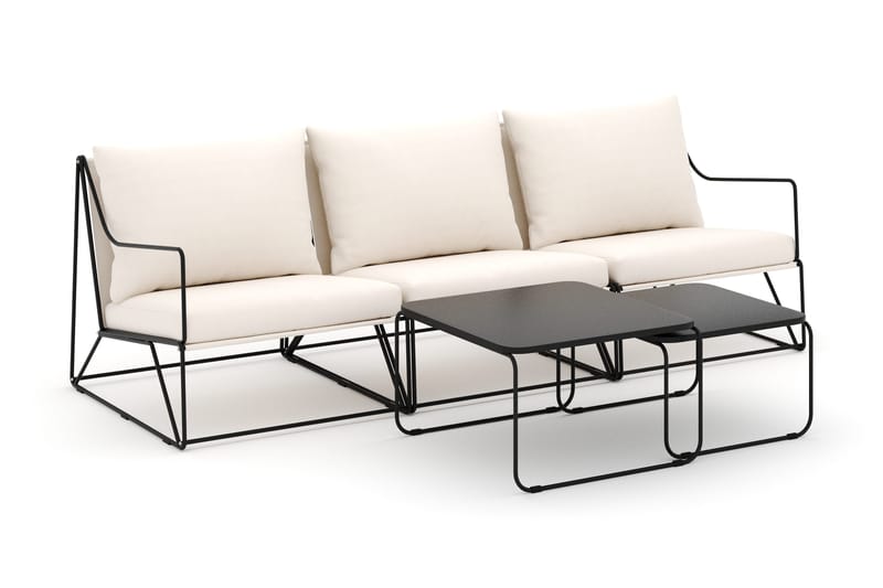 Usteryd 3 sits Loungesoffa med satsbord - Svart/Beige - Trädgård & spabad - Utemiljö - Altan & terrass - Altanmöbler
