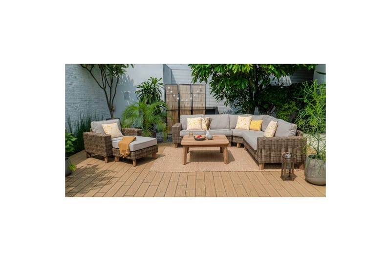 Utomhusmöbelgrupp Bahamas 2-sits vänster&höger & hörnstol & soffbord 100 cm - Mörkgrå - Trädgård & spabad - Utemiljö - Altan & terrass - Altanmöbler