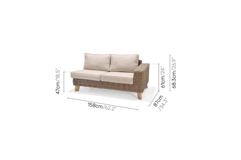 Utomhusmöbelgrupp Bahamas 2-sits vänster&höger & hörnstol & soffbord 100 cm - Mörkgrå - Trädgård & spabad - Utemiljö - Altan & terrass - Altanmöbler