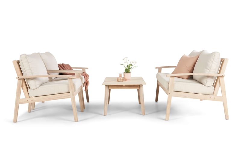 Wagnera Liten Soffgrupp utomhus - 2-sits soffa med 2 fåtöljer och soffbord i trä akacia - Beige - Trädgård & spabad - Utemiljö - Altan & terrass - Altanmöbler